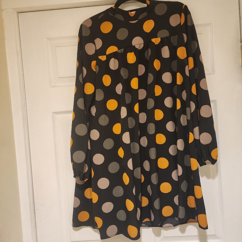 SHEIN Long Sleeve Polka Dot Dress - Black, Gray, Orange